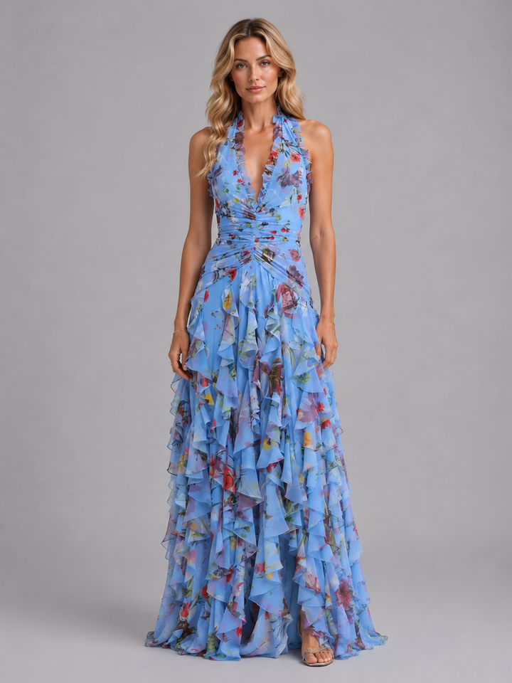 Carys | Floral Maxi Dress with Tiered Skirt - Evening Gown