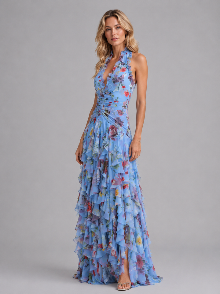 Carys | Floral Maxi Dress with Tiered Skirt - Evening Gown