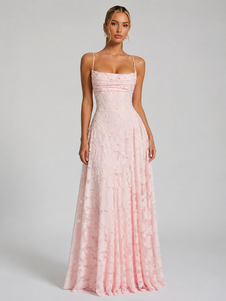 Aurelie | Textured Floral Maxi Dress with Fitted Bodice