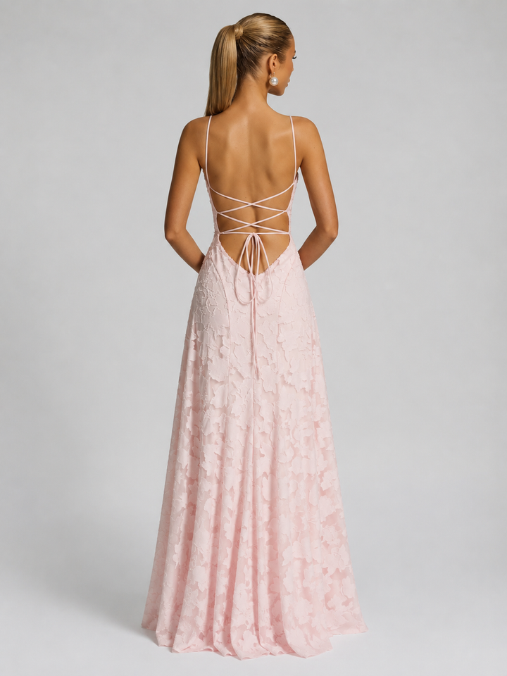 Aurelie | Textured Floral Maxi Dress with Fitted Bodice