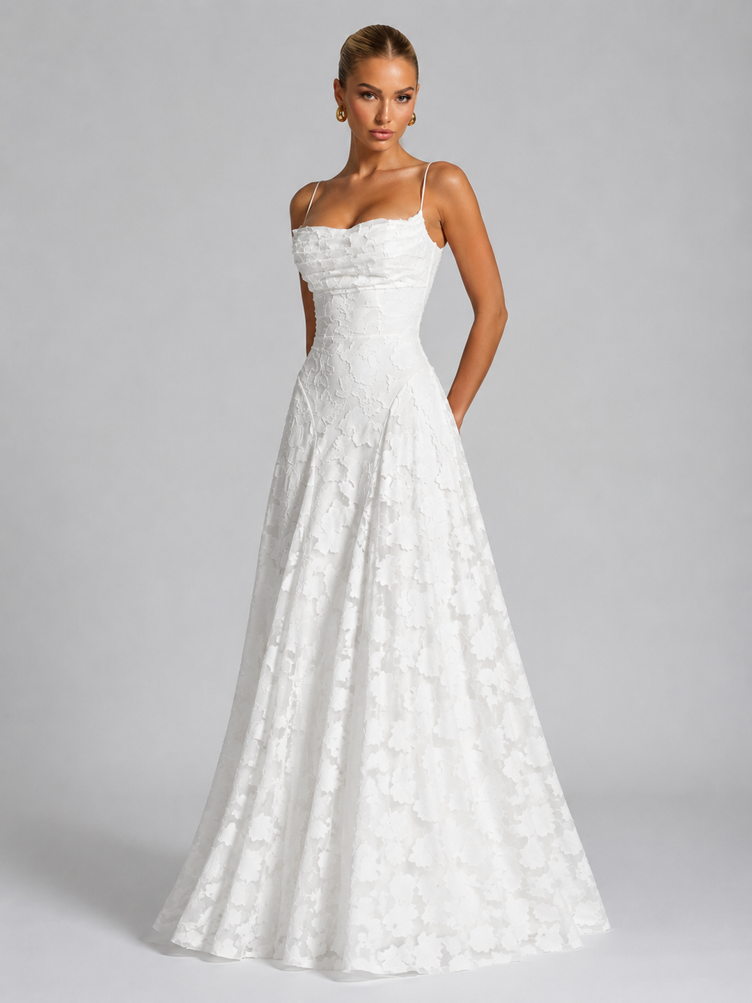 Aurelie | Textured Floral Maxi Dress with Fitted Bodice