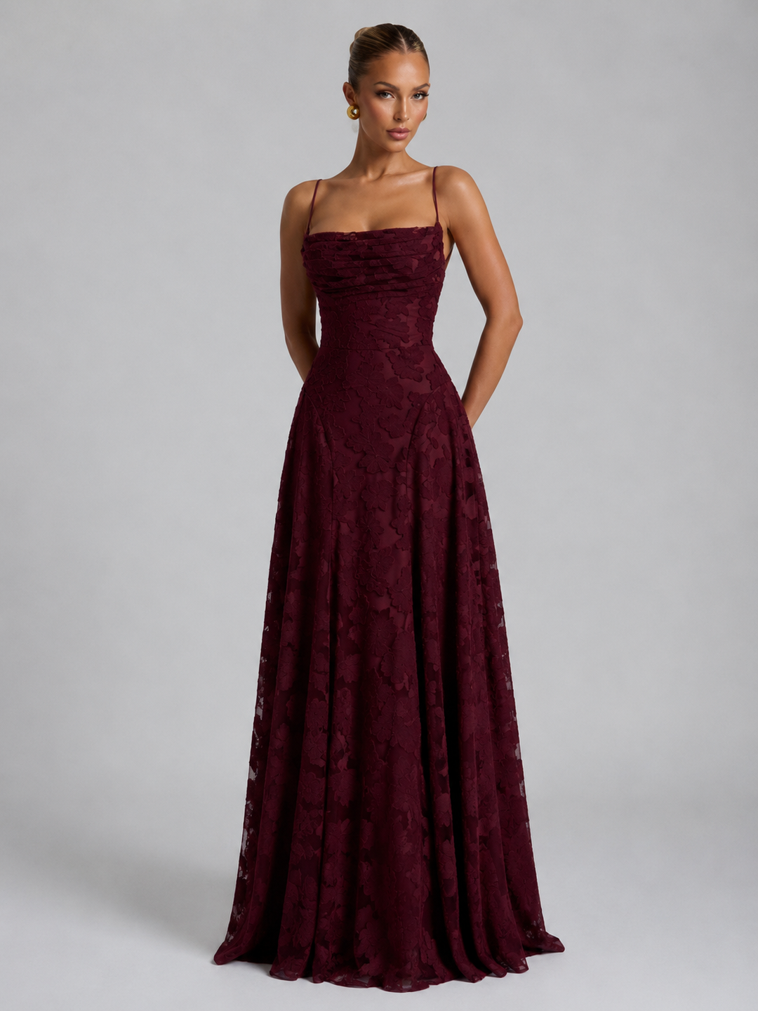 Aurelie | Textured Floral Maxi Dress with Fitted Bodice