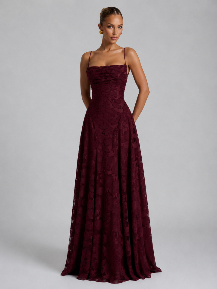 Aurelie | Textured Floral Maxi Dress with Fitted Bodice