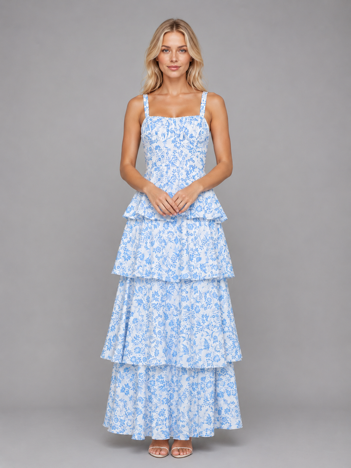 Faustine | Floral Dress with Tiered Skirt