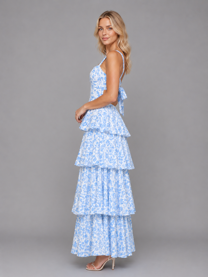 Faustine | Floral Dress with Tiered Skirt