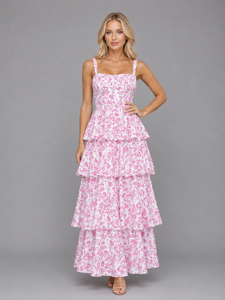 Faustine | Floral Dress with Tiered Skirt