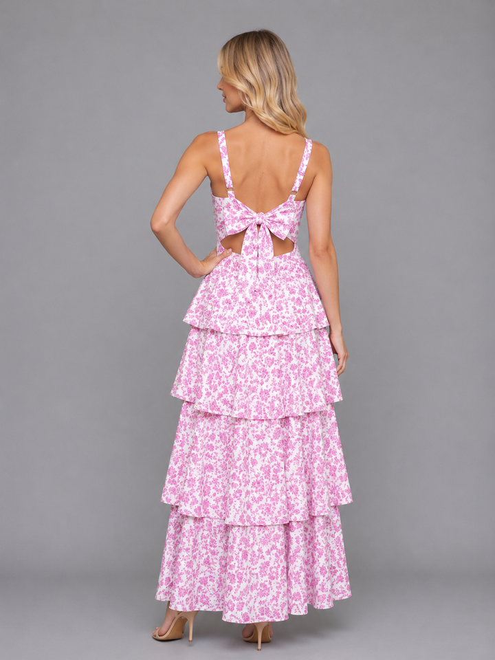 Faustine | Floral Dress with Tiered Skirt