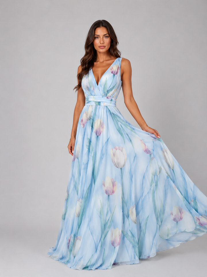 Leonie | Floral Maxi Dress with Cinched Waist