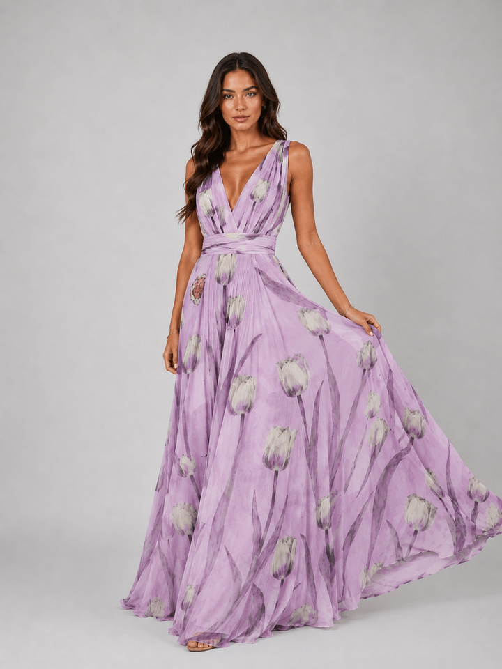 Leonie | Floral Maxi Dress with Cinched Waist