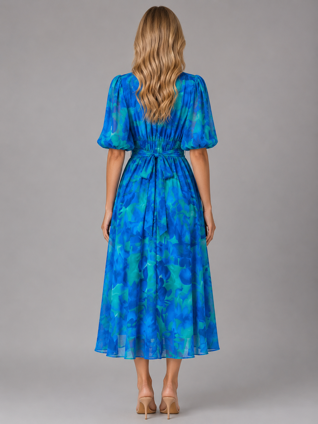 Penelope | Floral Dress with V-Neck Puff Sleeve Fit