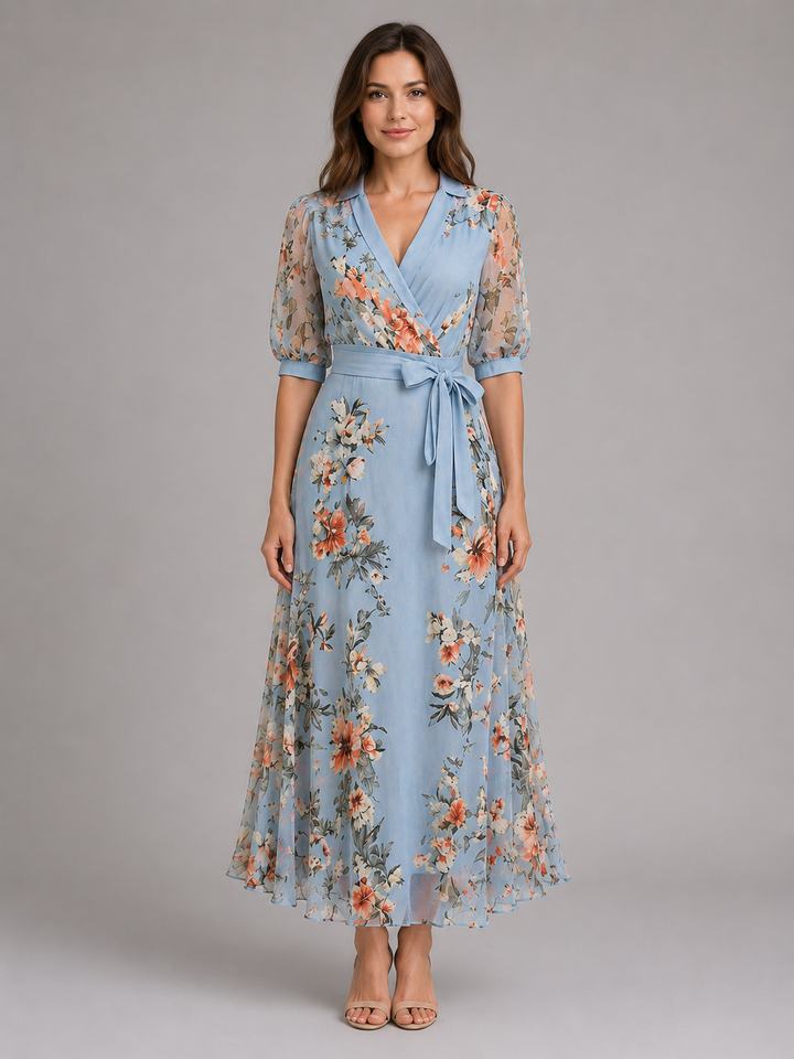 Solene | Floral Wrap Maxi Dress with Waist Tie Fit