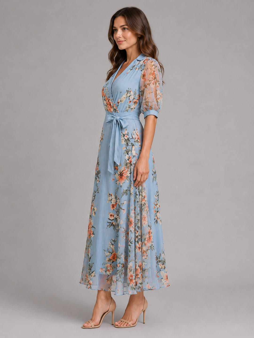 Solene | Floral Wrap Maxi Dress with Waist Tie Fit