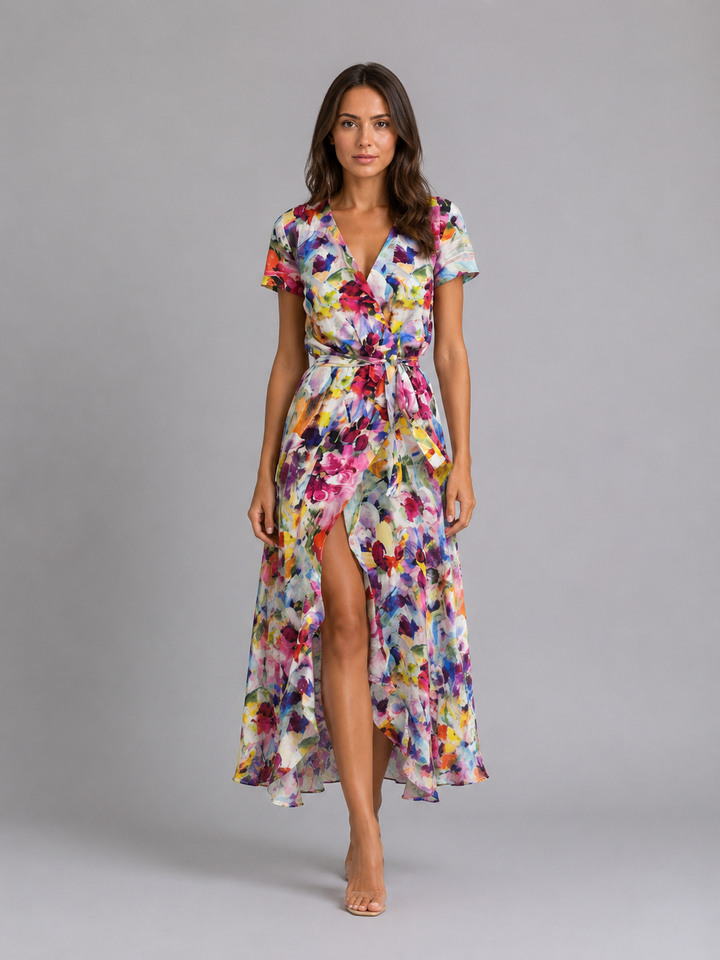 Elodie | Floral Midi Dress with Tie Waist