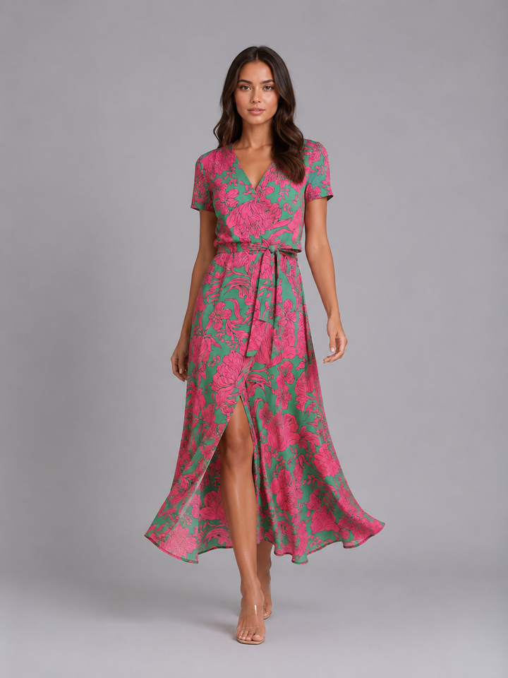 Elodie | Floral Midi Dress with Tie Waist