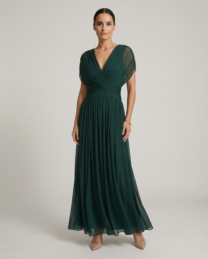 Renata | Gradient Pleated Maxi Dress with V-Neck