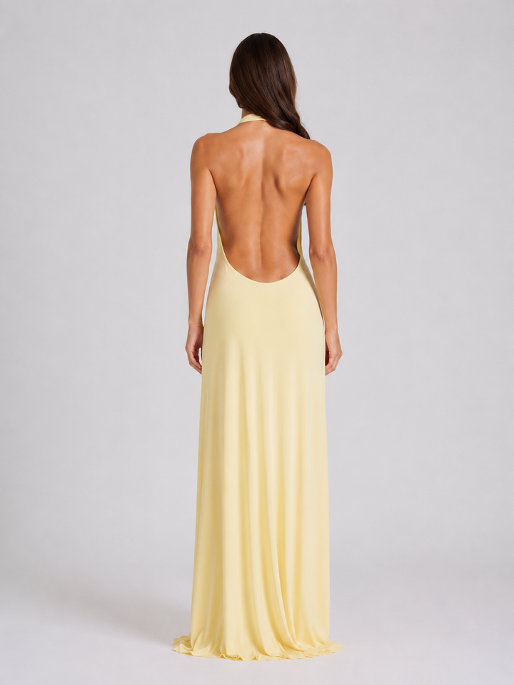 Magdalena | Halterneck Maxi Dress with Backless Evening Gown