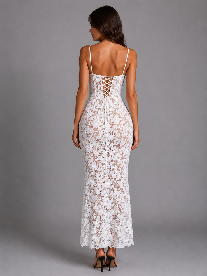 Zelie | Floral Lace Maxi Dress with Corset Back