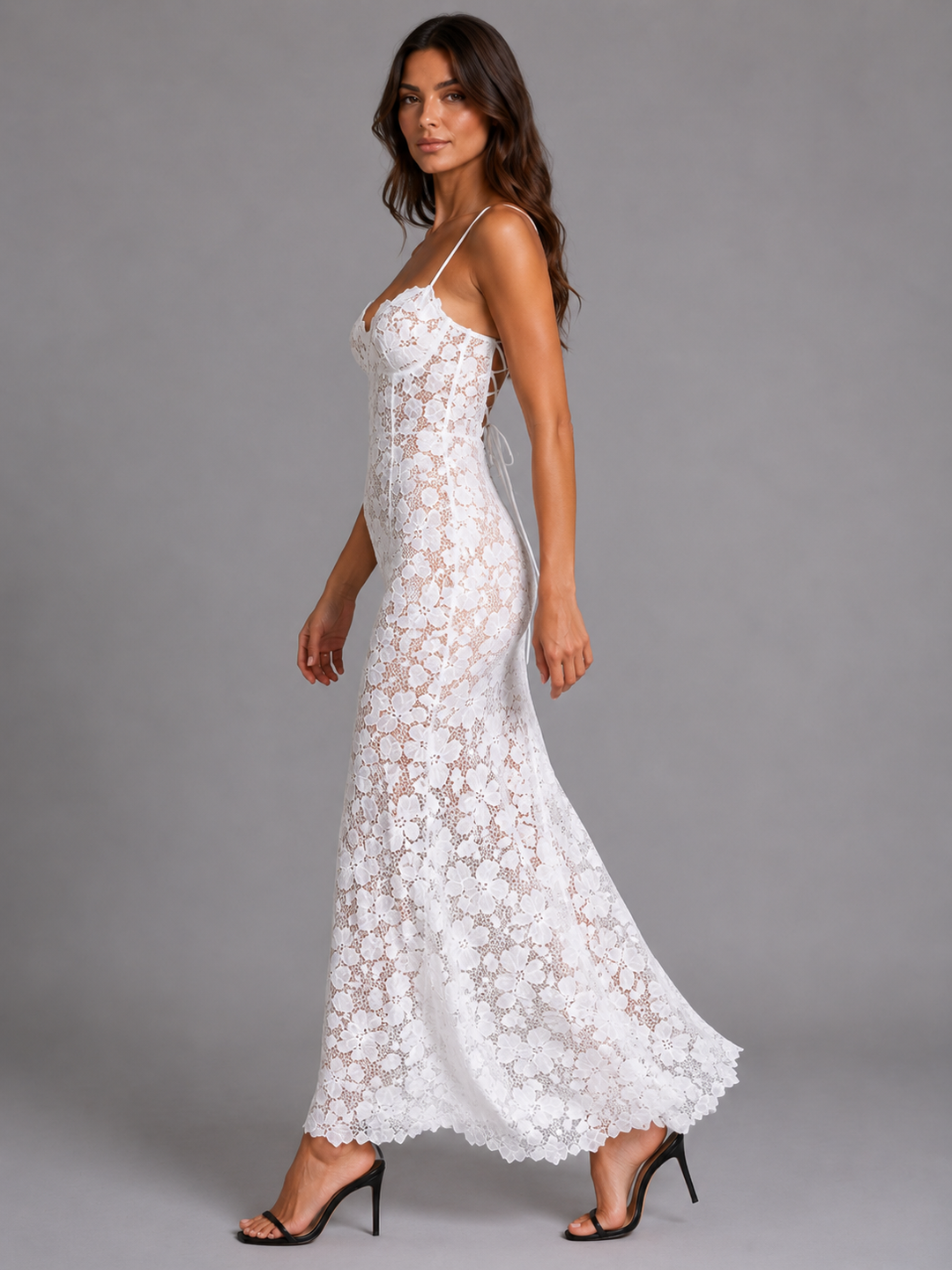 Zelie | Floral Lace Maxi Dress with Corset Back