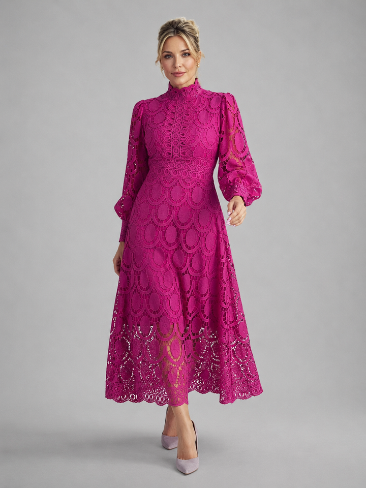 Hermione | Lace Midi Dress with Long Sleeves
