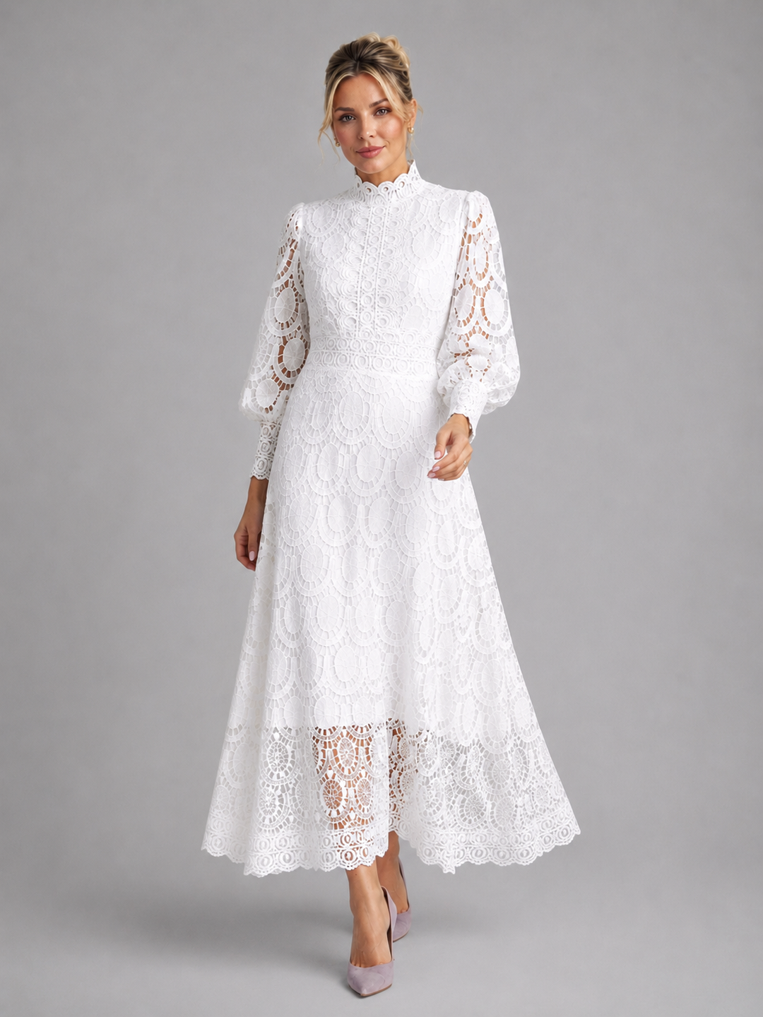 Hermione | Lace Midi Dress with Long Sleeves