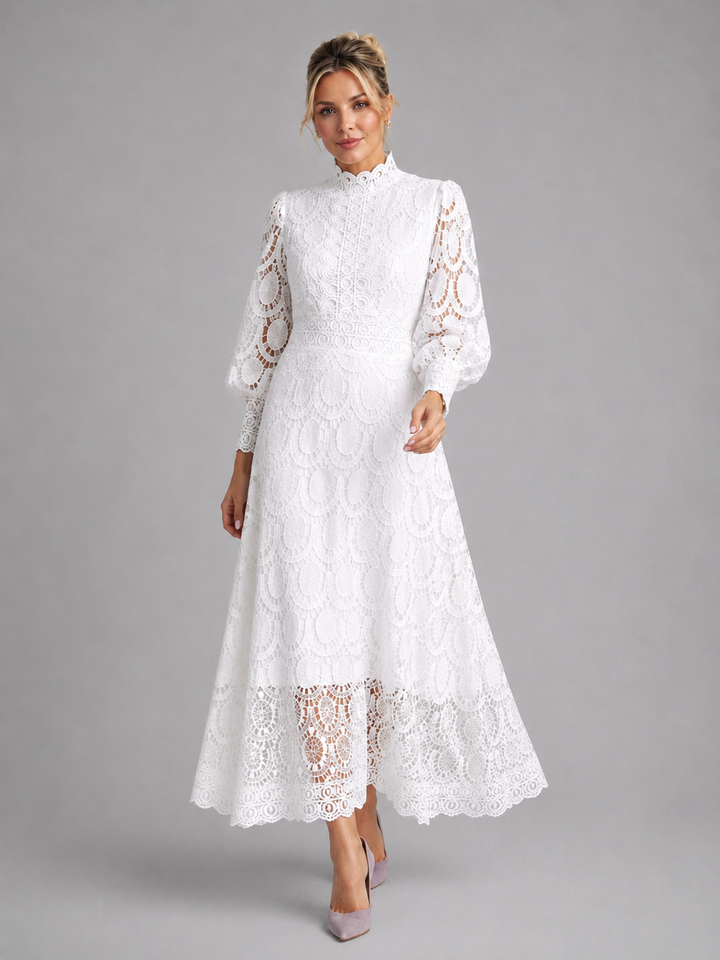 Hermione | Lace Midi Dress with Long Sleeves