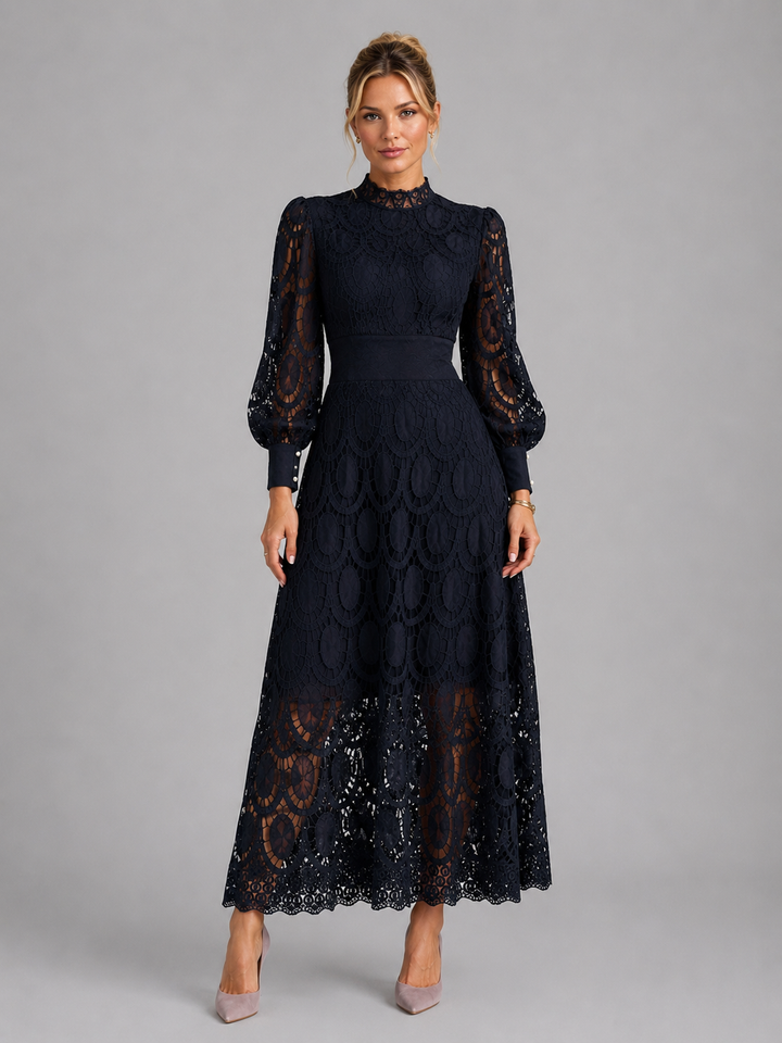 Hermione | Lace Midi Dress with Long Sleeves