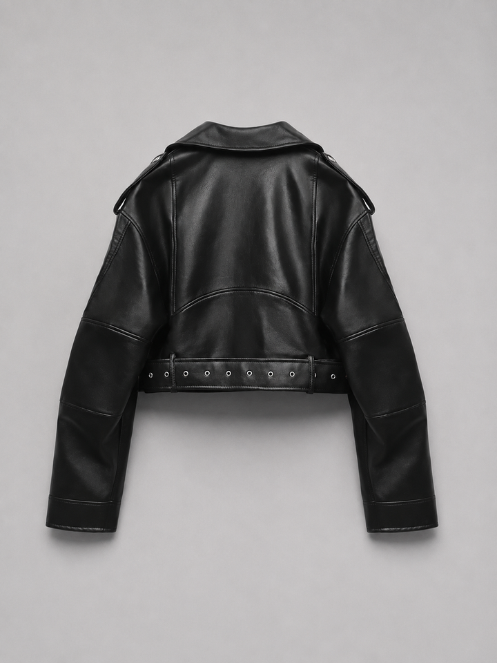 Sabine | Black Moto Jacket with Adjustable Belt
