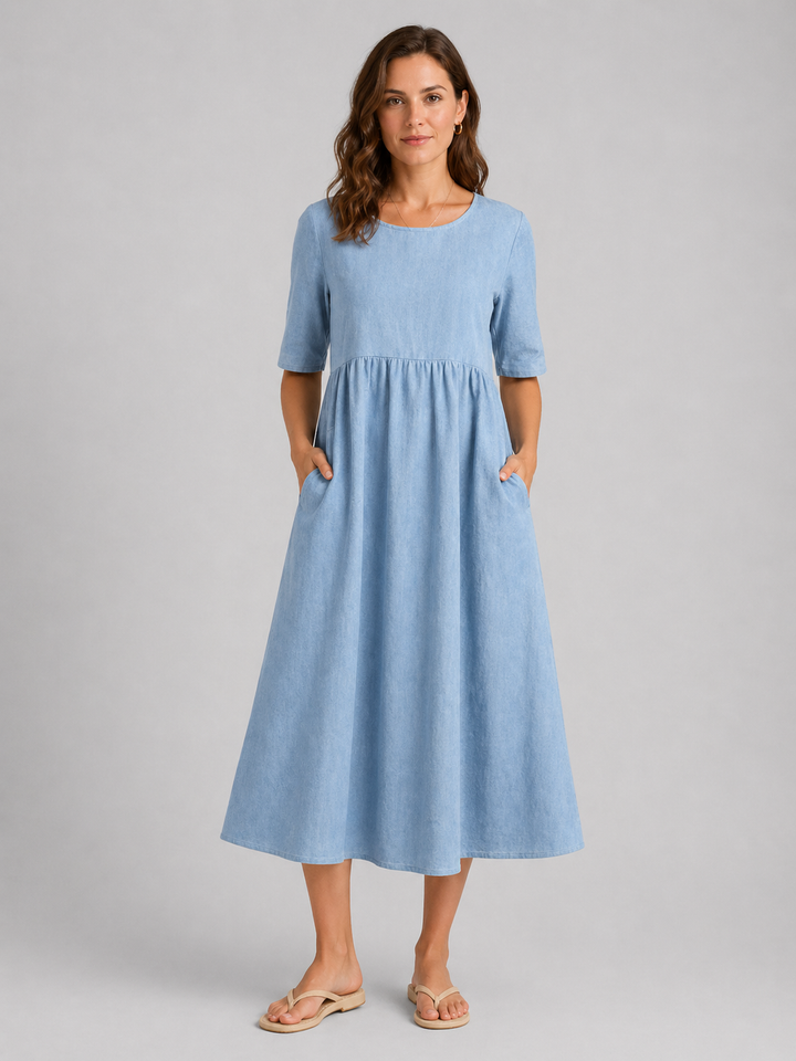 Imogen | Short Sleeve Midi Dress with Waist Fit