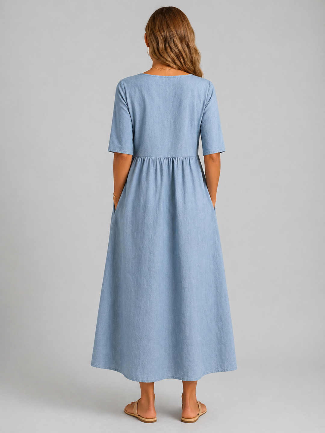 Imogen | Short Sleeve Midi Dress with Waist Fit