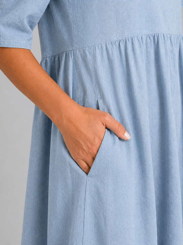Imogen | Short Sleeve Midi Dress with Waist Fit