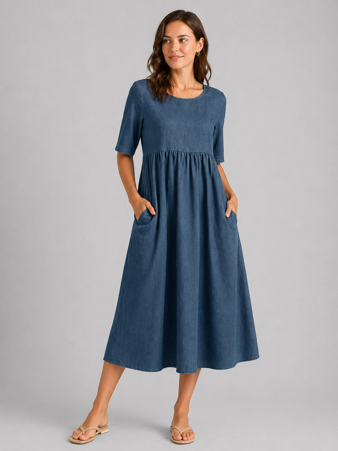 Imogen | Short Sleeve Midi Dress with Waist Fit