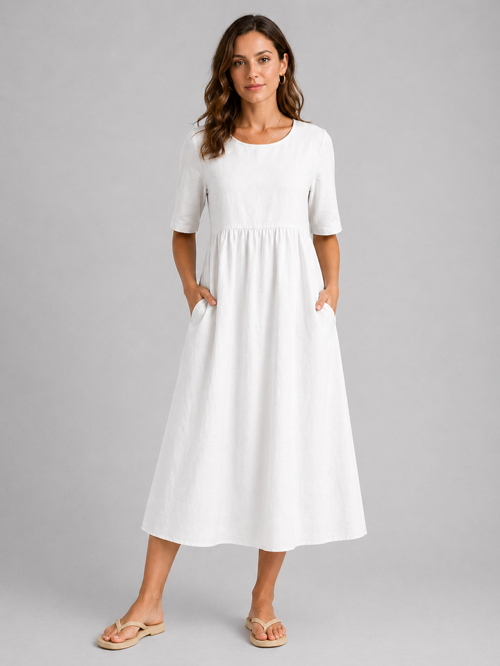 Imogen | Short Sleeve Midi Dress with Waist Fit