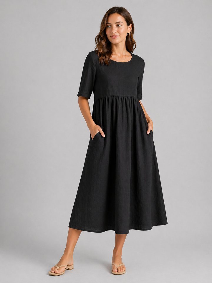 Imogen | Short Sleeve Midi Dress with Waist Fit
