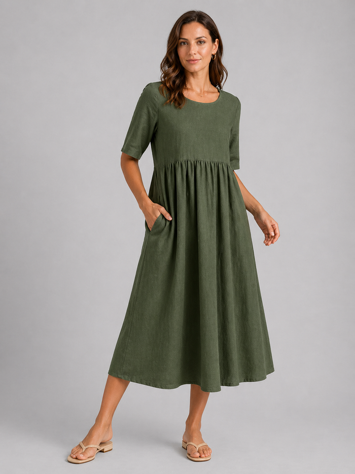 Imogen | Short Sleeve Midi Dress with Waist Fit