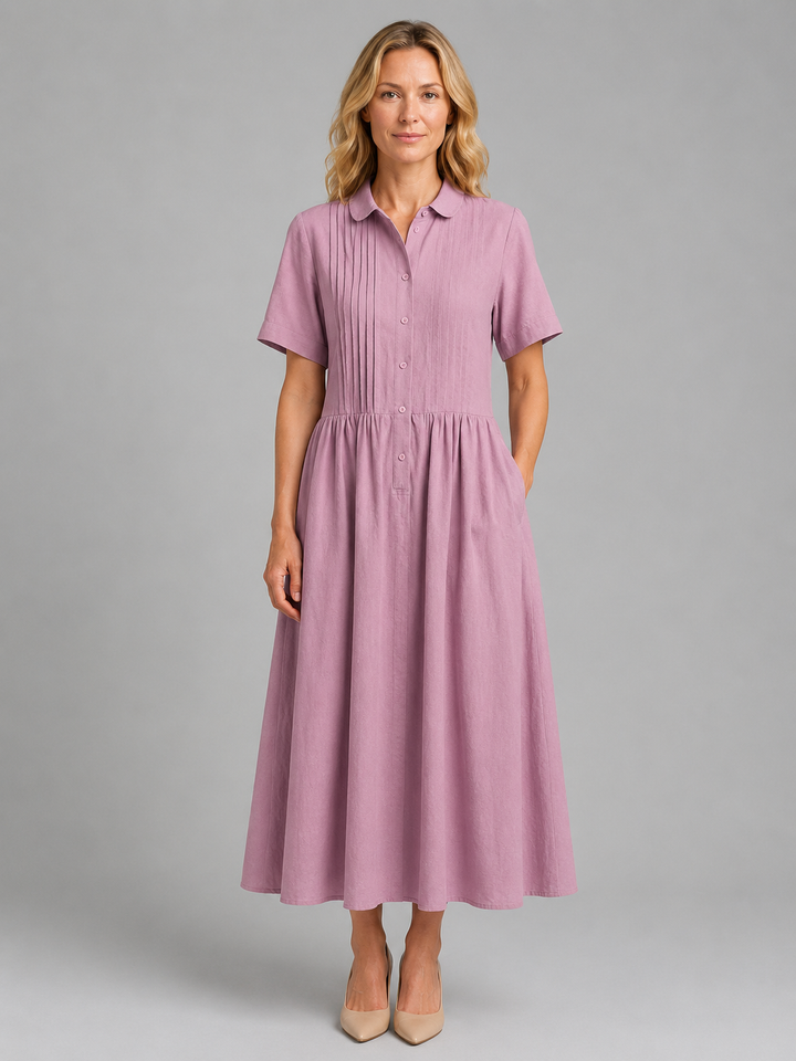 Beatrix | Pleated Shirt Midi Dress with Side Pockets