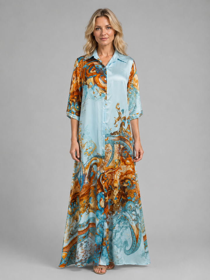 Eleonore | Baroque Wedding Guest Maxi Dress with Button Front