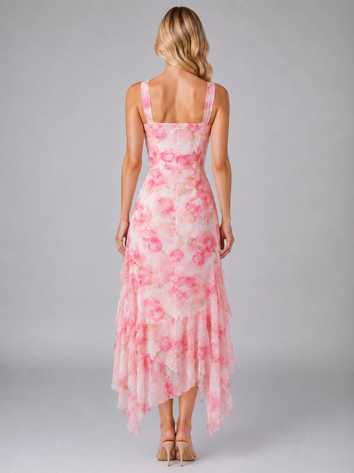 Lavinia | Floral Dress with Ruffle Split
