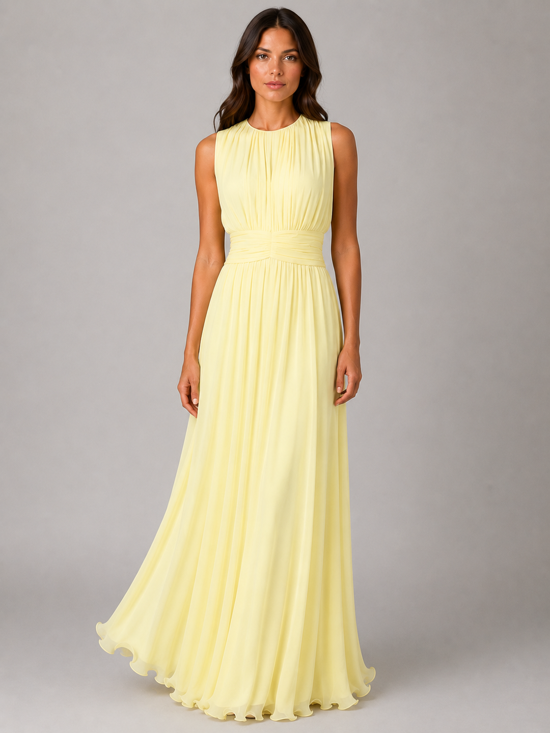 Thomasin | Gathered Maxi Dress with High Neckline