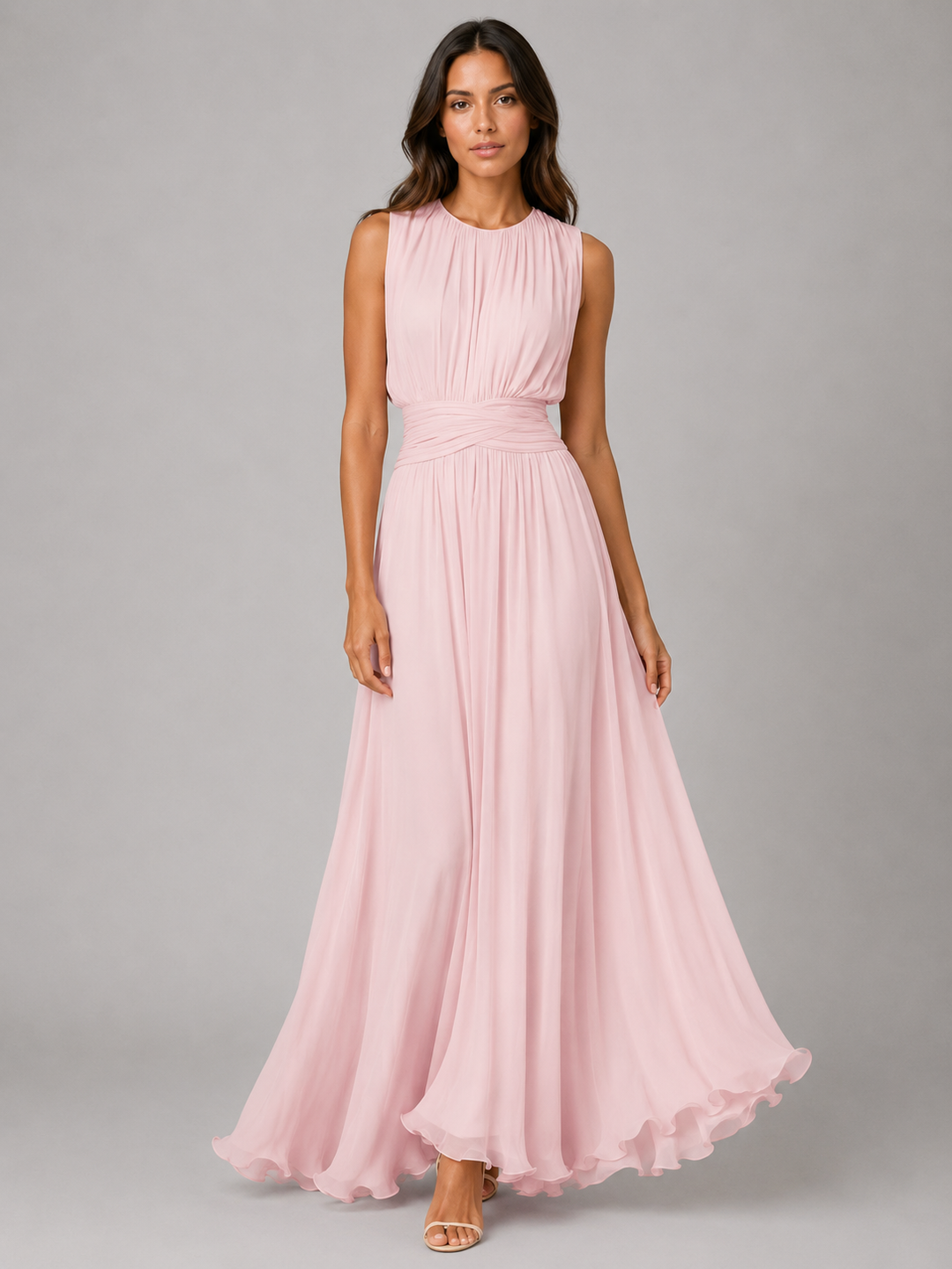 Thomasin | Gathered Maxi Dress with High Neckline