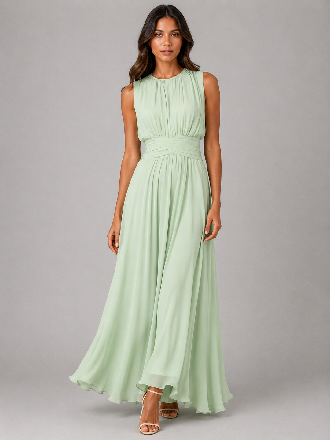 Thomasin | Gathered Maxi Dress with High Neckline