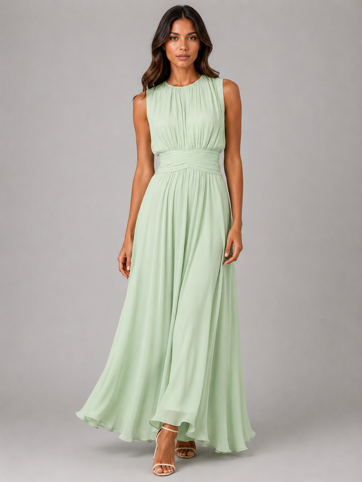 Thomasin | Gathered Maxi Dress with High Neckline