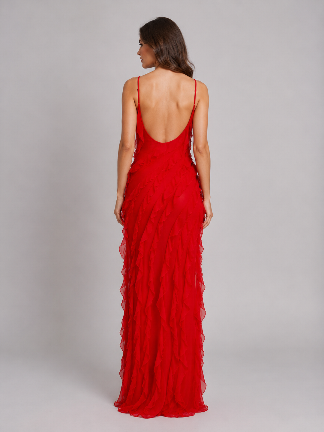 Veronique | Ruffle Maxi Dress with Strap Neckline