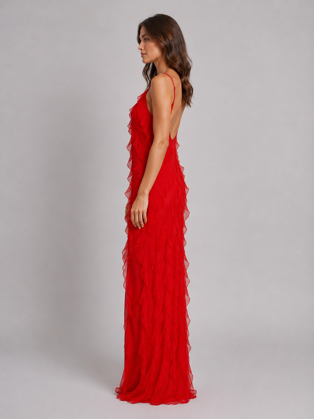 Veronique | Ruffle Maxi Dress with Strap Neckline