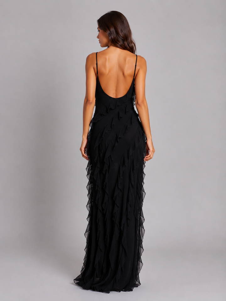 Veronique | Ruffle Maxi Dress with Strap Neckline