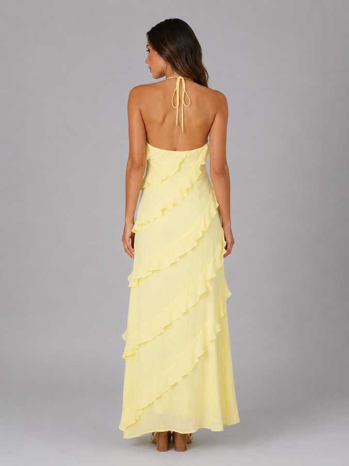 Juliette | Ruffle Maxi Dress with Halter Neck and Tiered Layers
