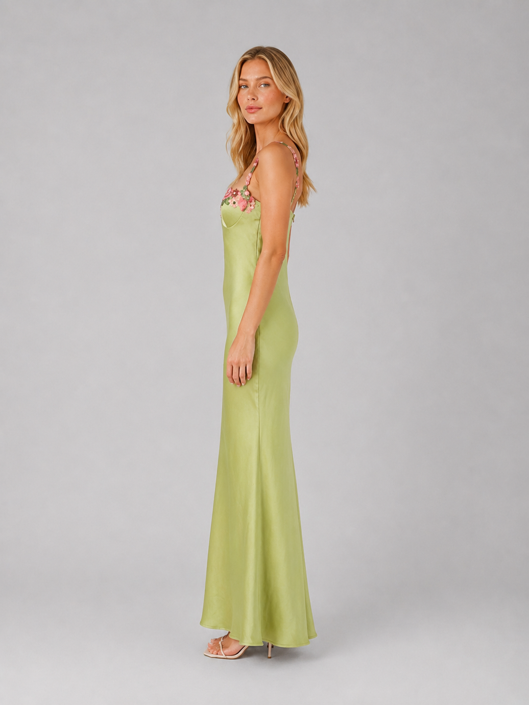 Yvette | Floral Maxi Dress with Embroidered Neckline
