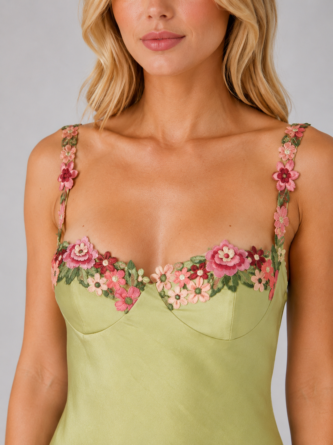 Yvette | Floral Maxi Dress with Embroidered Neckline