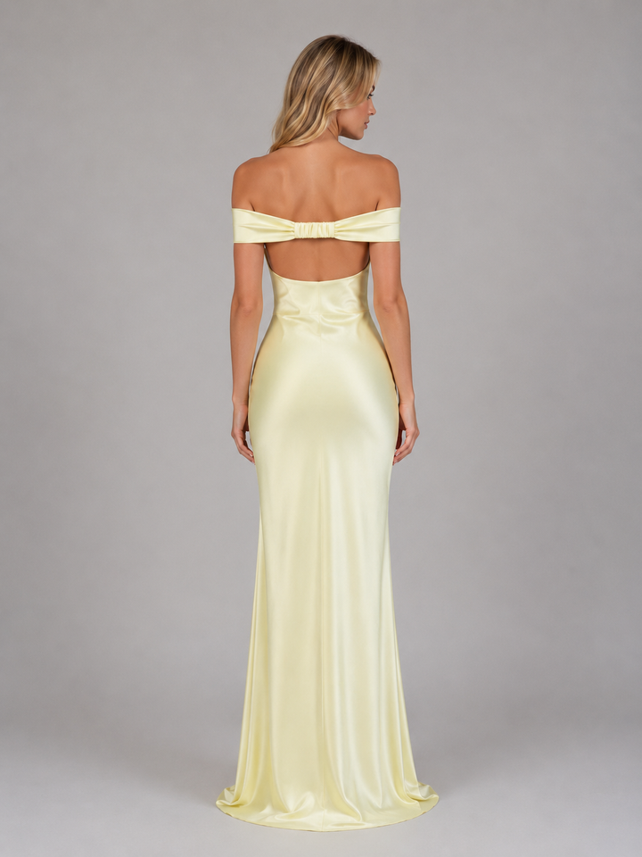 Danielle | Satin Feel Off Shoulder Dress Yellow