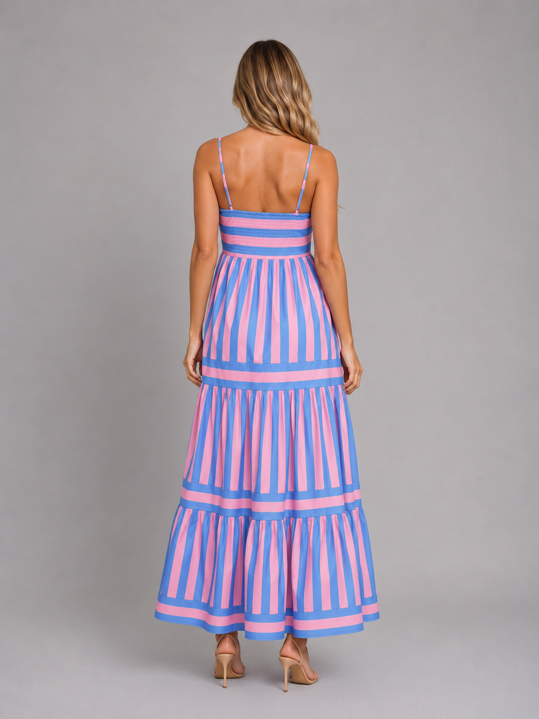 Alma | Striped Dress with Tiered Spaghetti Straps
