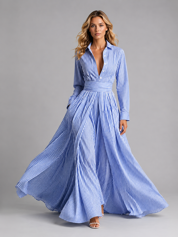 Emmeline | Striped Shirt Dress with Waist Belt